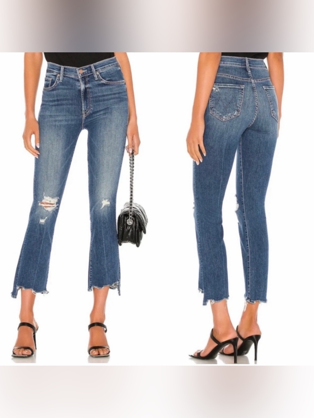 MOTHER The Insider Crop Step Chew Denim Jeans Blue Size 26